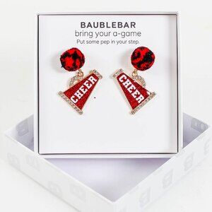 BaubleBar Red Cheer Megaphone Jeweled Earrings With Red & Black Pom Pom Top